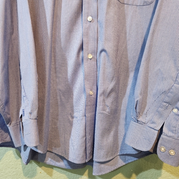 IZOD Button Up Shirt Mens large Blue White Plaid Houndstooth Long Sleeve Preppy - Picture 3 of 7